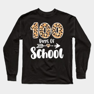 Happy 100Th Day Of School Leopard 100 Days Of School Teacher Long Sleeve T-Shirt